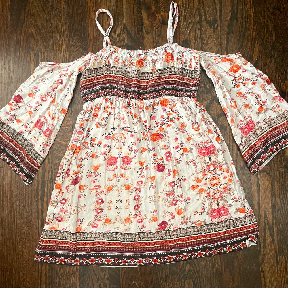 Blue Floral off-shoulder Dress Size Small